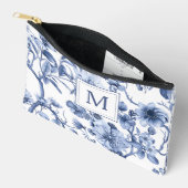 Blaue Chinoiserie-Toile-Monogramm Zubehörtasche (Offen)