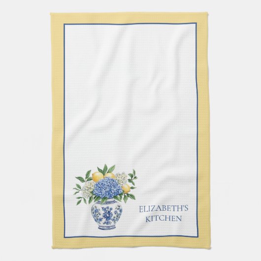 Blaue Chinoiserie Vase mit Hydrangeas Geschirrtuch (Vertikal)