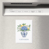 Blaue Chinoiserie Vase mit Hydrangeas Magnet (In Situ (Geschirrspüler))