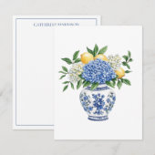 Blaue Chinoiserie Vase mit Hydrangeas Mitteilungskarte (Vorne/Hinten)