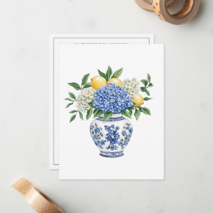 Blaue Chinoiserie Vase mit Hydrangeas Mitteilungskarte