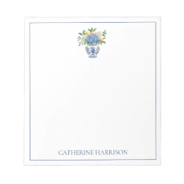 Blaue Chinoiserie Vase mit Hydrangeas Notizblock