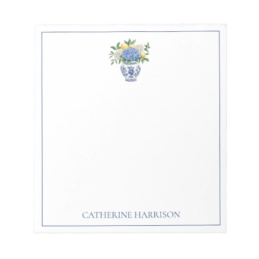 Blaue Chinoiserie Vase mit Hydrangeas Notizblock (Vorderseite)