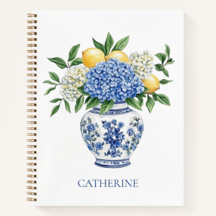 Blaue Chinoiserie Vase mit Hydrangeas Notizblock