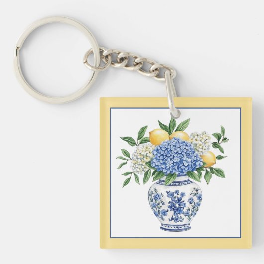 Blaue Chinoiserie Vase mit Hydrangeas Schlüsselanhänger (Vorderseite)