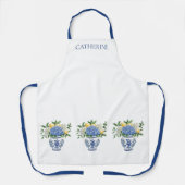 Blaue Chinoiserie Vase mit Hydrangeas Schürze (Vorderseite)