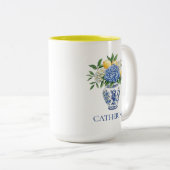 Blaue Chinoiserie Vase mit Hydrangeas Zweifarbige Tasse (VorderseiteRechts)