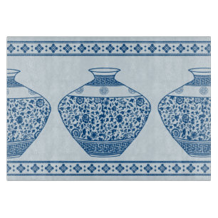 Blaue Chinoiserie-Vasen im Vintage-Stil Schneidebrett