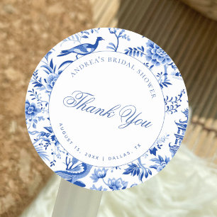 Blaue Chinoiserie Vintage Brautdusche Danksagung Runder Aufkleber