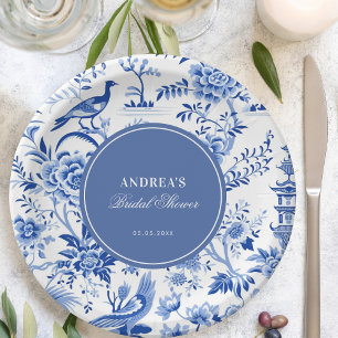 Blaue Chinoiserie Vintage Brautparty Pappteller