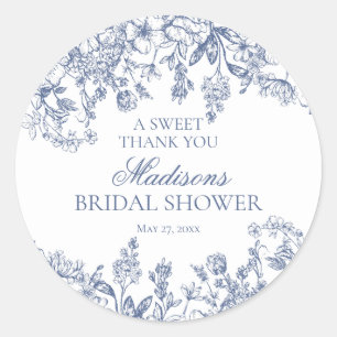 Blaue Chinoiserie Vintage Floral Brautparty Runder Aufkleber