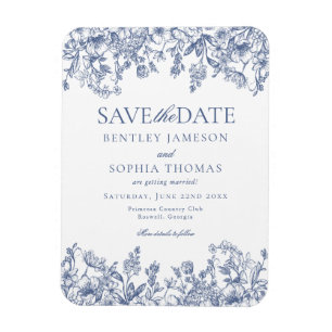 Blaue Chinoiserie Vintage Floral Save-the-Date-Kar Magnet
