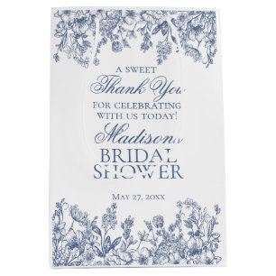 Blaue Chinoiserie Vintage Florale Hochzeitdusche Mittlere Geschenktüte