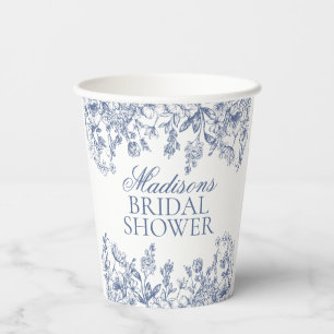 Blaue Chinoiserie Vintage Florale Hochzeitsdusche Pappbecher