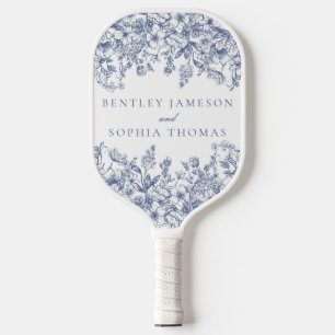 Blaue Chinoiserie Vintage Florale Hochzeitsgeschen Pickleball Schläger