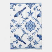 Blaue Chinoiserie-Vogel-Blumenmuster Geschirrtuch (Vertikal)
