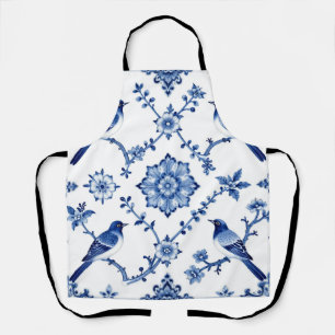 Blaue Chinoiserie-Vogel-Blumenmuster Schürze