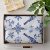 Blaue Chinoiserie-Vogel-Blumenmuster Seidenpapier (Geschenk)