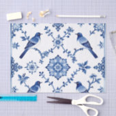 Blaue Chinoiserie-Vogel-Blumenmuster Seidenpapier (Handwerk)