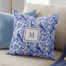 Blaue Chinoiserie-Vogel-Monogramm-Blume