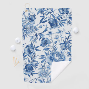 Blaue Chinoiserie-Wasserfarbe-Floral-Botanik Golfhandtuch