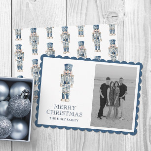 Blaue Chinoiserie-Weihnachtsnussknacker-Foto Feiertagskarte