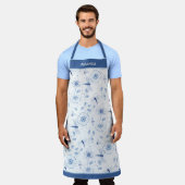 Blaue Chinoisiere Libellen und Blume Schürze (Getragen)