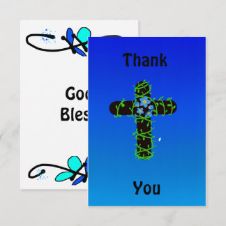 Blaue christliche Dankeskarten mit Kreuz und Blume Dankeskarte