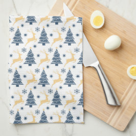 BLAUE CHRISTMAS TREES & YELLOW HOLIDAY REINDEER GESCHIRRTUCH