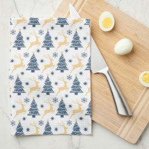 BLAUE CHRISTMAS TREES & YELLOW HOLIDAY REINDEER GESCHIRRTUCH