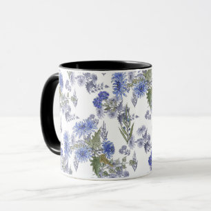 Blaue Chrysanthemen, Aquarell Tasse
