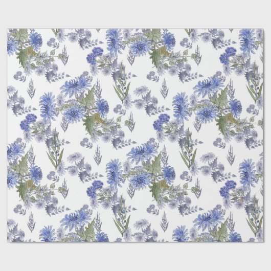 Blaue Chrysanthemen, Aquarellen Geschenkpapier (Flach)