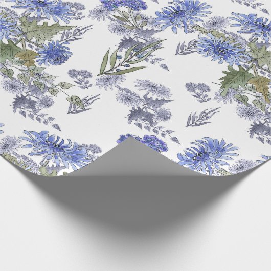 Blaue Chrysanthemen, Aquarellen Geschenkpapier (Ecke)