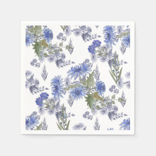 Blaue Chrysanthemen, Aquarellen Serviette
