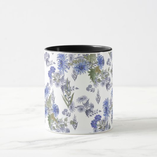 Blaue Chrysanthemen, Aquarellen Tasse (Zentrum)
