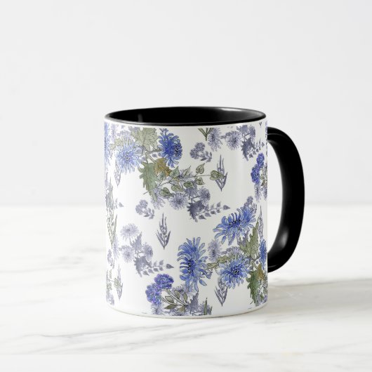 Blaue Chrysanthemen, Aquarellen Tasse (VorderseiteRechts)