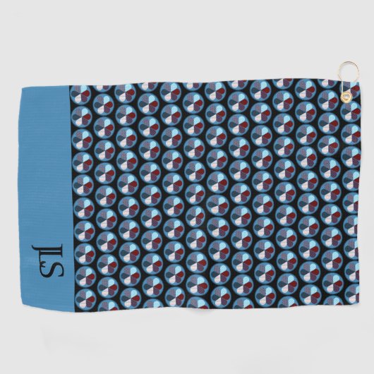BLAUE CIRCLE GEOMETRIC PATTERMONOGRAM INITIALEN GOLFHANDTUCH (Horizontal)