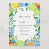 Blaue Citrus-Blütenhochzeit Einladung (Vorderseite)
