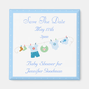 Blaue Clothesline-Save the Date Baby-Dusche Magnet