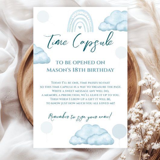 Blaue Cloud-Boho-Zeitkapsel zum ersten Geburtstag Poster