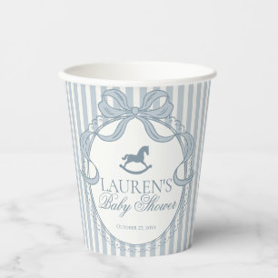 Blaue Coquette-Bogen-Schaukelpferd-Baby-Party Pappbecher