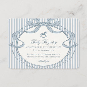 Blaue Coquette-Bogen Schaukelpferd Baby-Registry Begleitkarte