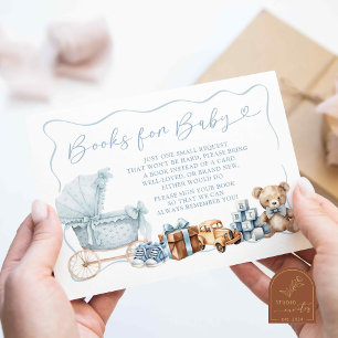 Blaue Coquette-Kinderwagen-Baby-Shower-Bücher für Begleitkarte