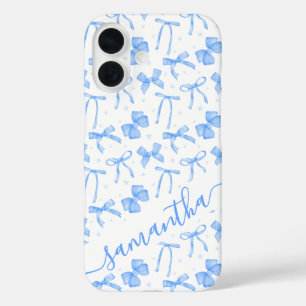 Blaue Coquette-Schleife mit individuellem Namen  iPhone 16 Hülle