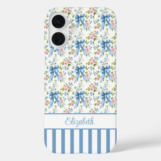 Blaue Coquette-Schleifen mit Blumen monogrammiert  Case-Mate iPhone Hülle (Rückseite)