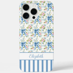 Blaue Coquette-Schleifen mit Blumen monogrammiert iPhone 16 Pro Max Hülle