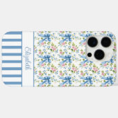 Blaue Coquette-Schleifen mit Blumen monogrammiert  Case-Mate iPhone Hülle (Rückseite (Horizontal))