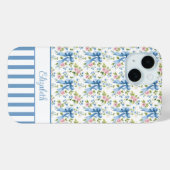 Blaue Coquette-Schleifen mit Blumen monogrammiert Case-Mate iPhone Hülle (Rückseite (Horizontal))