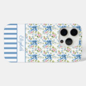 Blaue Coquette-Schleifen mit Blumen monogrammiert Case-Mate iPhone Hülle (Rückseite (Horizontal))