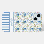 Blaue Coquette-Schleifen mit Blumen monogrammiert  Case-Mate iPhone Hülle (Rückseite (Horizontal))